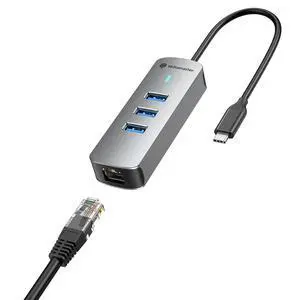 4-in-1 USB-C to Ethernet Adapter with 2.5Gbps Gigabit Ethernet 3X USB-A 3.0 Ports, Aluminum LAN Converter, Plug and Play for MacBook Pro/Air, XPS, Windows, Mac OS, Linux, NAS 4-in-1 USB-C to Ethernet Adapter with 2.5Gbps Gigabit Ethernet 3X USB-A 3.0 Ports, Aluminum LAN Converter, Plug and Play for MacBook Pro/Air, XPS, Windows, Mac OS, Linux, NAS
