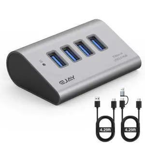 4-Port USB 3.1 Hub with 5V Type-C Power Port, 5Gbps Aluminum USB Data Splitter for Gaming Desk & PC setups, 23° Ergonomic Angled Extender with Dual Cables for External SSD, PS5, Gray 4-Port USB 3.1 Hub with 5V Type-C Power Port, 5Gbps Aluminum USB Data Splitter for Gaming Desk & PC setups, 23° Ergonomic Angled Extender with Dual Cables for External SSD, PS5, Gray