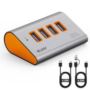 4-Port USB 3.0 Hub with 5V Type-C Power Port, 5Gbps Aluminum USB Data Splitter for Gaming Desk & PC setups, 23° Ergonomic Angled Extender with Dual Cables for External SSD, PS5, Orange 4-Port USB 3.0 Hub with 5V Type-C Power Port, 5Gbps Aluminum USB Data Splitter for Gaming Desk & PC setups, 23° Ergonomic Angled Extender with Dual Cables for External SSD, PS5, Orange
