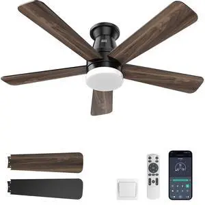 Ceiling Fans with Lights, 42 inch Ceiling Fan with Light with APP/Remote Control, 6000K Dimmable LED, Modern Flush Mount Ceiling Fan for Indoor Bedroom Living Room, DC Reversible, Black Ceiling Fans with Lights, 42 inch Ceiling Fan with Light with APP/Remote Control, 6000K Dimmable LED, Modern Flush Mount Ceiling Fan for Indoor Bedroom Living Room, DC Reversible, Black
