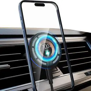 15W Wireless Car Charger, Magsafe Car Mount Magnetic Charger Fast Charging for iPhone 15/14/13/12 Series and Other Qi-Certified Phones with a MagSafe Case, Air Vent Phone Holder Mount 15W Wireless Car Charger, Magsafe Car Mount Magnetic Charger Fast Charging for iPhone 15/14/13/12 Series and Other Qi-Certified Phones with a MagSafe Case, Air Vent Phone Holder Mount