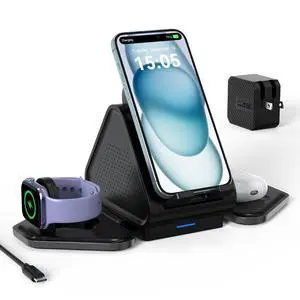 3 in 1 Wireless Charging Station, Mag Safe Wireless Charger Stand, 15W Multiple Device Magnetic Charger for iPhone 17,16,15,14,13,12 Series, Apple Watch, AirPods USB-C Charger Included 3 in 1 Wireless Charging Station, Mag Safe Wireless Charger Stand, 15W Multiple Device Magnetic Charger for iPhone 17,16,15,14,13,12 Series, Apple Watch, AirPods USB-C Charger Included