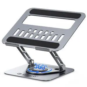Adjustable Laptop Stand for Desk, 360° Rotating Base, Foldable Aluminum Alloy Computer Stand with Ventilated Design, Compatible with MacBook Neo/Air/Pro, Dell, XPS, HP up to 17'' - ST12, Gray Adjustable Laptop Stand for Desk, 360° Rotating Base, Foldable Aluminum Alloy Computer Stand with Ventilated Design, Compatible with MacBook Neo/Air/Pro, Dell, XPS, HP up to 17'' - ST12, Gray