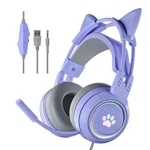 Cat Ear Headphones Purple Gaming Headset with Mic for Switch Xbox One PS4 PS5, Cute Girl Kids Wired Headphones Light up Kawaii Kitty Noise Cancelling Headphones for Gamer PC Laptop Cat Ear Headphones Purple Gaming Headset with Mic for Switch Xbox One PS4 PS5, Cute Girl Kids Wired Headphones Light up Kawaii Kitty Noise Cancelling Headphones for Gamer PC Laptop