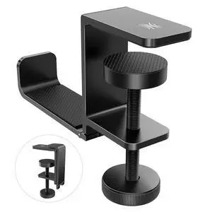 MTL99 Foldable Headphone Stand, Metal Headset Holder Space Saving Table Hook, Clamp on Under Desk Hanger, Universal Fit Gaming Headphones Mount, Black MTL99 Foldable Headphone Stand, Metal Headset Holder Space Saving Table Hook, Clamp on Under Desk Hanger, Universal Fit Gaming Headphones Mount, Black