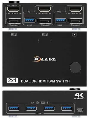 USB 3.0 HDMI DP KVM switcher supporting 4K@60Hz high-definition quality for keyboard, mouse and monitor