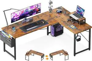 ODK L Shaped Desk, 66" Computer Corner Gaming Desk, Home Office Writing Table with Monitor Shelf, Modern Simple Wooden Table, Easy to Assemble, Vintage
