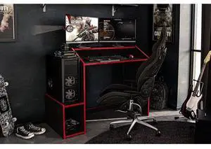 Polifurniture Legend 45.5 in. Computer Gaming Desk with Storage, Black and Red