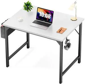 31-63 Inch Gaming Computer Desk with Storage Bag & Hook, Sturdy Home Office PC Table for Adults & Students, Modern Simple Design in Rustic/Black/White/Oak