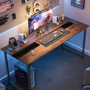 Dovelina 59.8" Large Computer Desk, Gaming & Work Desk, Black/Brown