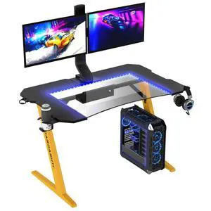 Dardashti 29.72" Gaming Desk with built in LED Lights in Racing Yellow