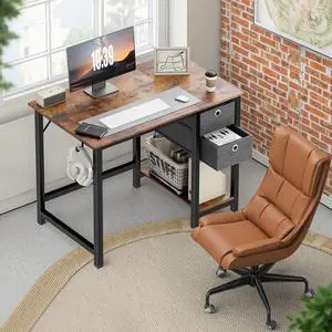 MAYEERTY 55 Inch Computer Desk Home Office Desk Writing Study PC Table with 2-Tier Drawers and Hook