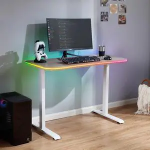 X Rocker Oka Adult Gaming Desk with RGB Lighting, White/Light Wood