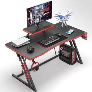 LACOO 47.2-Inch Gaming Desk Home Office Desk Modern Style Writing Table with Cup Holder Headphone Hook, Black