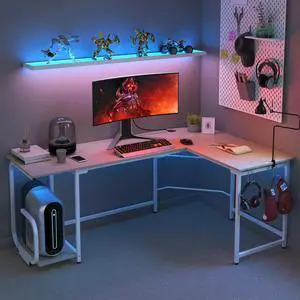 70" L-Shape Computer Desk with 2 Bookshelf Storage and Hooks, Home Office Workstation Table Furniture for Writing, Gaming, Painting - White Beech