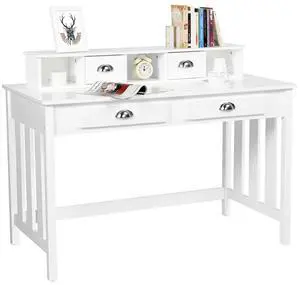 Easyfashion 36''H Modern Writing Computer Desk with Removable Floating Organizer,White