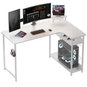 42"L Shaped Gaming Desk with Drawers, Carbon Fiber Corner Computer Desk with Adjustable Shelf, Monitor Arm Compatible