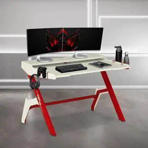 Ergonomic Computer Gaming Desk Workstation with Cupholder and Headphone Hook, Red RTA-TS206D-RED