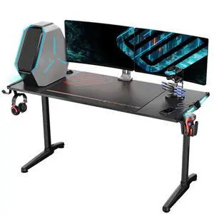 Eureka Ergonomic 55 Inch Black Gaming Computer Desk with RGB Lights
