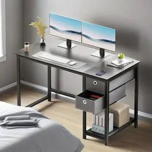 Gianna 40-Inch Laptop Desk with Storage Drawers, Modern Design for Home Office, Black