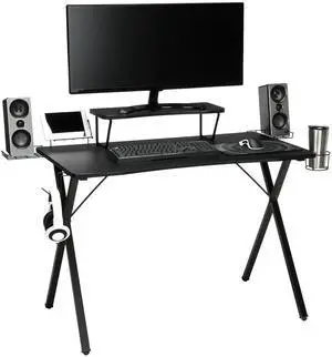 OFM Essentials Collection 55" Gaming Computer Desk, 35" Monitor Shelf, X-Base, in Gray/Black (ESS-1100-GRY-BLK)