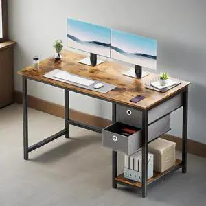 Gianna 40-Inch Laptop Desk with Storage Drawers, Modern Design for Home Office, Rustic Brown