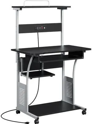 Alden Design 3 Tiers Computer Desk with Charging Station Printer Shelf for Home Office, Black