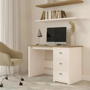 Lavish Home Computer Desk with Attached 3-Drawer File Cabinet (White)