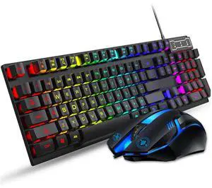 FOREV Keyboard and Mouse Set Combo, Wired RGB Backlit Computer Keyboard with USB RGB Gaming Mouse Design for Windows PC Laptop Desktop Notebook-FV-Q305S