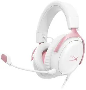 HyperX Cloud III  Wired Gaming Headset, PC, PS5, Xbox Series X|S, Angled 53mm Drivers, DTS Spatial Audio, Memory Foam, Durable Frame, Ultra-Clear 10mm Mic, USB-C, USB-A, 3.5mm  White/Pink