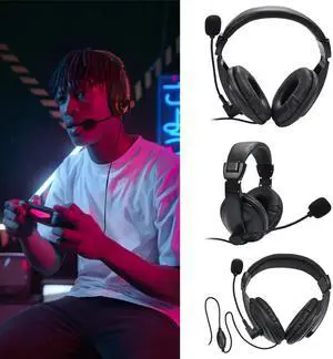 Zunammy Wired Gaming Headset with Microphone for Game Counsel and PC - Black
