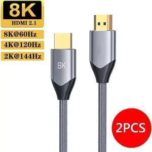 2PCS 8K HDMI 2.1 Cable 3.3ft,Certified 48Gbps Ultra High Speed HDMI Cable 8K60Hz, 4K120Hz eARC DTS:X HDR10+ HDCP 2.2&2.3 3D D.olby Atmos Compatible with Mac Gaming PC Soundbar PS5 Xbox