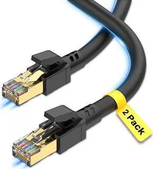 Cat 8 Ethernet Cable 10ft (2 Pack), Outdoor&Indoor, High Speed 26AWG Internet Cable 40Gbps 2000Mhz, Shielded Direct Burial RJ45 Network Cable,Weatherproof&UV Resistant Cable for Gaming/Router/Modem