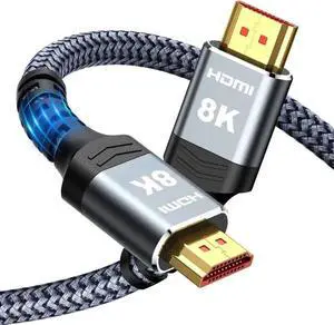 8K HDMI Cable 2.1 48Gbps , High Speed HDMI Braided Cord-4K@120Hz 8K@60Hz, DTS:X, HDCP 2.2 & 2.3, HDR 10 Compatible with Roku TV/PS5/HDTV/Blu-ray,1-Pack 6.6 ft.