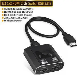 DIXSG HDMI Switch HDMI Splitter, 4K@60hz Aluminum HDMI 2.0 Switcher 2 in 1 Out, HDMI Splitter 1 in 2 Out,Bi-Directional Switch Support 4K 3D HDR for Xbox PS5/4/3 Blu-Ray Player Fire Stick Roku HDTV