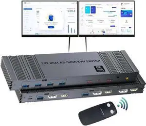 DIXSG 2x2 HDMI DP KVM switch 4K 144Hz Dual Monitor Extended Display 8K USB KVM Switcher 2 in 2 out for 2 Computers 2 Monitors