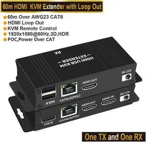 DIXSG 60M HDMI KVM Extender over Ethernet Cat5e/6 1080P HDMI USB Extender Video Audio Extension Transmitter Support USB Keyboard Mouse