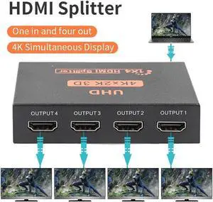 DIXSG HDMI Splitter 1 in 4 Out V1.4 Powered 1x4 Ports Box Supports Full Ultra HD 1080P 4K/2K and 3D Resolutions (1 Input to 4 Outputs)