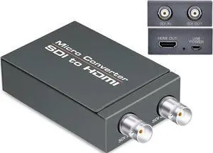 DIXSG Micro Converter SDI to HDMI,3G-SDI/HD-SDI/SD-SDI to HDMI Converter Adapter,SDI in HDMI out SDI Loopout,1080P Video Audio Splitter,Support HDCP 1.3 for Camcorder Camera to TV