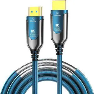 DIXSG 16Ft Fiber Optic HDMI Cables 8K 48Gbps, [UPGATED] Metal Armor Jacket, Ultra High Speed HDMI 2.1 Cable, 8K@60Hz 4K@120Hz, Compatible for Playstation 5 PC HDTV, Male-to-Male