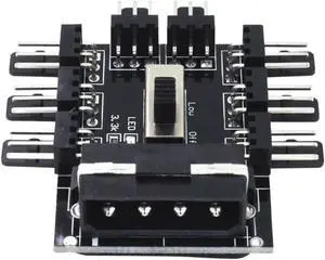 Fan 1-to-8 Channel Turn High Low Speed Adapter D Type 4 Pin Molex to 8-port 3 Pin Fan HUB Expansion Card Black