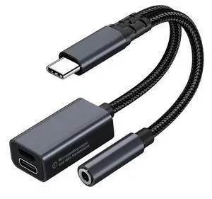 USB C to 3.5mm Audio Adapter with Charger, 3 in 1 USB C Headphone Adapter with PD 27W & Lightning 10W Charging Dongle Compatible with i-Phone 15/15Pro, Galaxy S24 Ultra/S23/S22/S21, Pixel 8/7/6 black