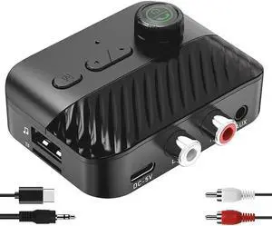Bluetooth Transmitter Receiver - V5.3 Bluetooth Audio Receiver w/Display & Knob, 3.5mm AUX RCA Wireless Audio Adapter for Home Stereo/Headphone/Speaker/TV/PC/Car, Support TF Card/U Disk Music Play