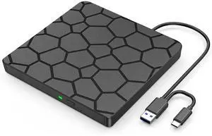 External CD DVD Drive, USB 3.0 Type-C External CD/DVD Optical Drive, Portable CD/DVD Player Burner Reader Writer Recorder for Laptop Windows 11/10/8/7 Linux MacOS Macbook PC (Black)
