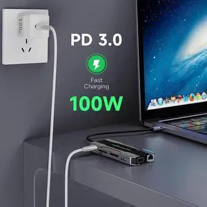 USB C Hub Laptop Type-C Docking Station, 13 in 1 USB C Hub Multiport Adapter Dongle with 4K HDMI, VGA, 100W PD Charging, Ethernet, SD/TF, 2*USB 3.0&USB 2.0, 1*USB C, Mic/Audio for Laptop Mac-book