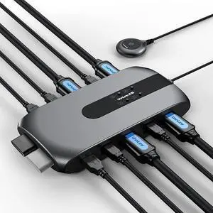 KVM Switch HDMI 4 Port Box, USB KVM Switch for 4 Computers Share One Keyboard Mouse and HD Monitor, 4 in 1 Out HDMI KVM Switch, Support UHD 4K (3840x2160)