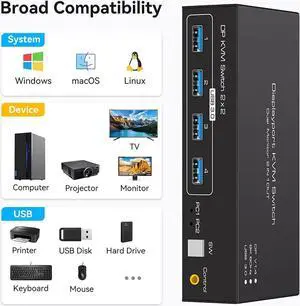 DIXSG 2 Port Dual Monitor Displayport KVM Switch for 2 Computers 2 Monitors Share Keyboard Mouse Printer, Displayport1.4 USB3.0 KVM Switch Support 4K @120Hz 8K @60Hz with 4x USB 3.0 DIXSG 2 Port Dual Monitor Displayport KVM Switch for 2 Computers 2 Monitors Share Keyboard Mouse Printer, Displayport1.4 USB3.0 KVM Switch Support 4K @120Hz 8K @60Hz with 4x USB 3.0