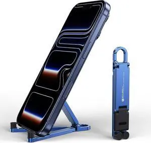 Portable Foldable Pocket Phone Stand with Keychain for Desk Travel(Blue) | Mini aluminum, adjustable kickstand, lightweight metal, slim compact for office, plane Portable Foldable Pocket Phone Stand with Keychain for Desk Travel(Blue) | Mini aluminum, adjustable kickstand, lightweight metal, slim compact for office, plane