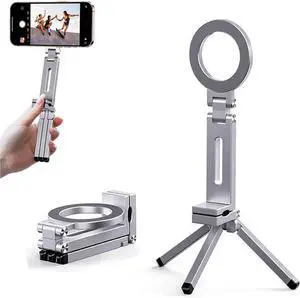 Magnetic Tripod Phone Stand, Adjustable Foldable Aluminum Alloy Magnet Cell Phone Tripod Holder with Universal 1/4 Screw Interface for iPhones and Androids with Magnetic Ring Magnetic Tripod Phone Stand, Adjustable Foldable Aluminum Alloy Magnet Cell Phone Tripod Holder with Universal 1/4 Screw Interface for iPhones and Androids with Magnetic Ring