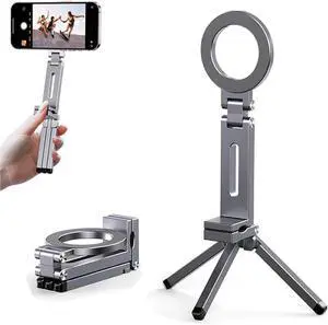 Magnetic Tripod Phone Stand, Adjustable Foldable Aluminum Alloy Magnet Cell Phone Tripod Holder with Universal 1/4 Screw Interface for iPhones and Androids with Magnetic Ring Grey Magnetic Tripod Phone Stand, Adjustable Foldable Aluminum Alloy Magnet Cell Phone Tripod Holder with Universal 1/4 Screw Interface for iPhones and Androids with Magnetic Ring Grey